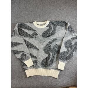 Vintage 90s Method Sweater Mens Large Gray Wool Blend Abstract Crewneck Knit
